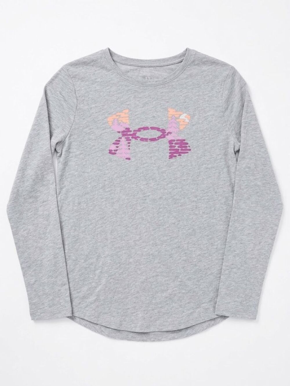 Under Armour Girls' Grey Long Sleeve T-Shirt Pink Camo Sunset Logo Size M (10/12